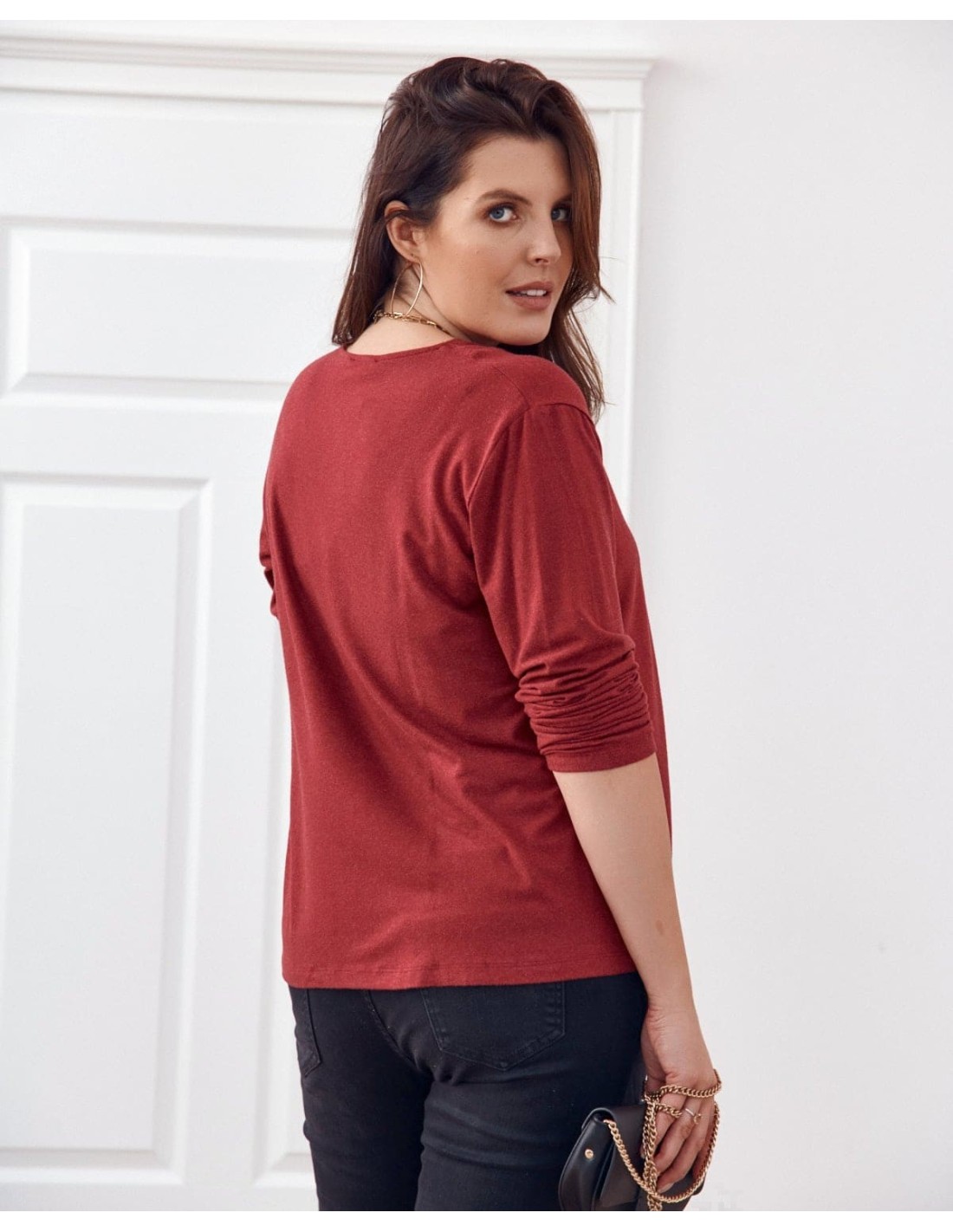 Classic burgundy V-neck blouse FG561 - Online store - Boutique